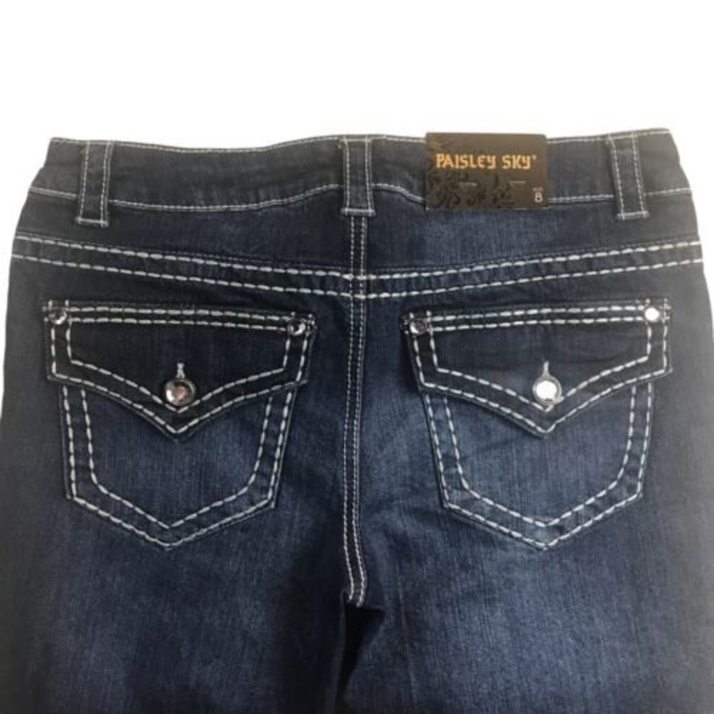 Paisley Sky Women's Capri Denim Jeans Size 8 Low Rise Embellished NWT - Picture 6 of 12